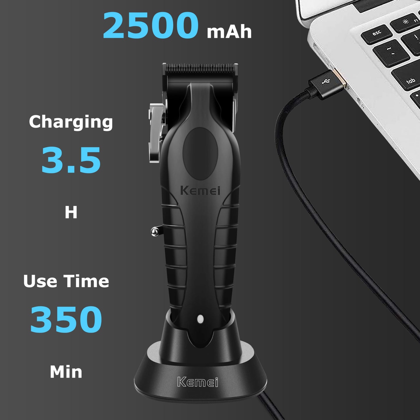 KEMEI 2296 Professional Hair Clippers for Men Cord/Cordless Hair Cutting Kits, Hair & Beard Trimmer, T Blade Barber Clippers with USB Rechargeable, Black