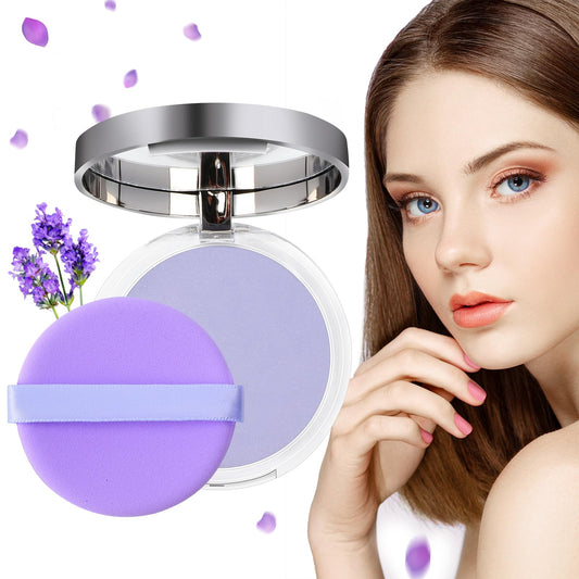 Chillab Lavender Matte Powder, Chillab Lavender Matte Powder Oil Control, Chillab Polvo Compacto with Mini Powder Puff, for Silky Blurring Oil Control Long-Lasting Makeup