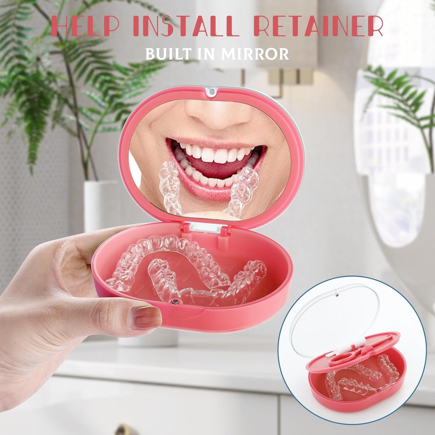 Orthodontic Retainer Storage Case with Cleaning Brush, Mirror & Chewing Tool - Double Layer Design