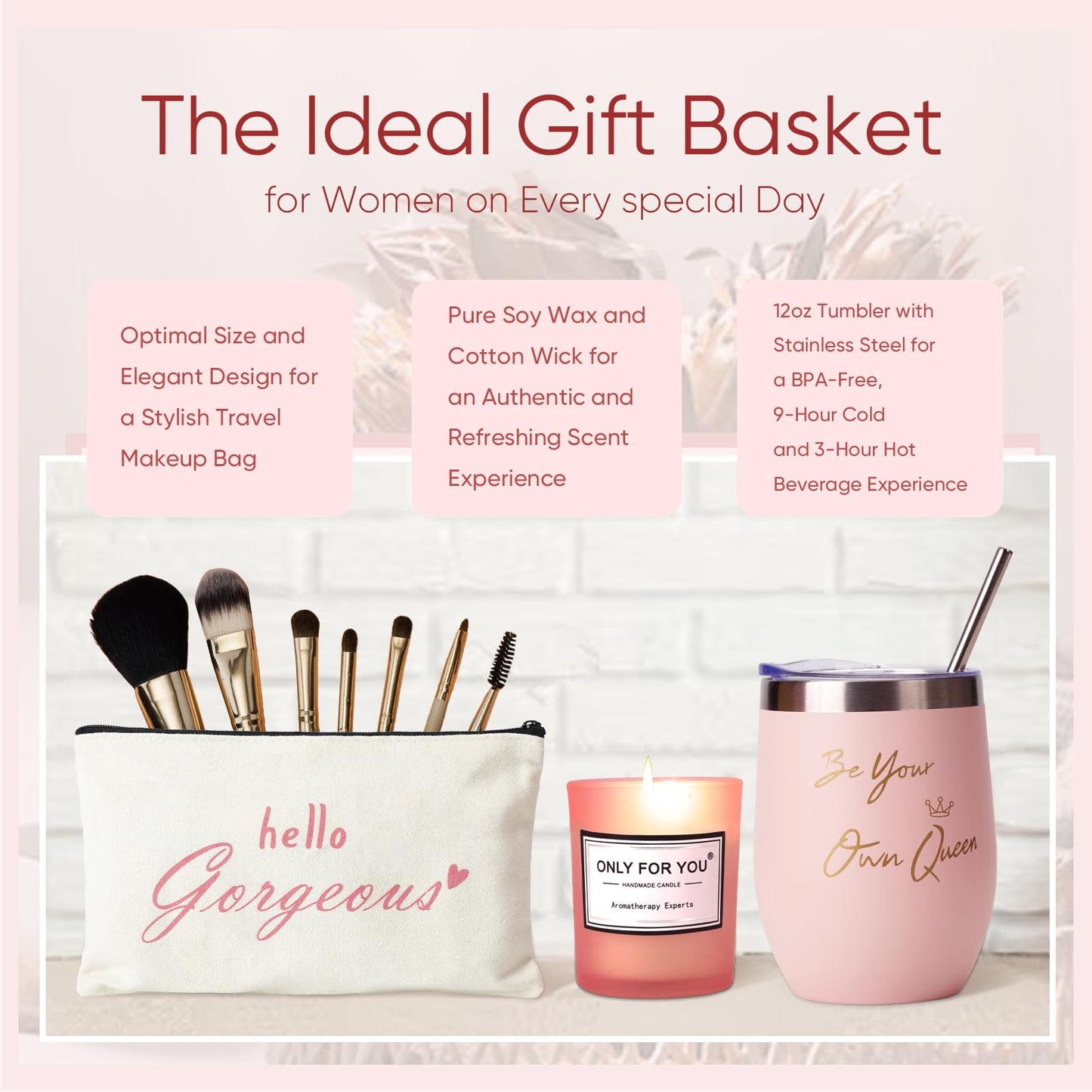 Homemory Gifts for Women, Birthday Bath Set Gift Basket Body Self Care, Spa Valentine's Day Ideas Mom Friend Sister Bestie Her Wife Female Coworkers Daughter 30th 50th 60th with Greeting Card (Pink)