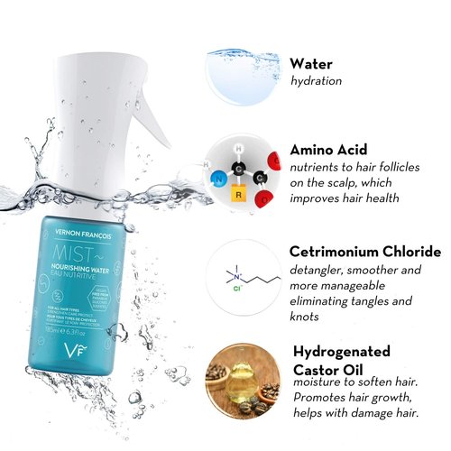 Vernon François Nourishing Hair Mist Amino Acid Treatment - Natural Hydrating Hair Product for All Hair Types in a Mister Spray Bottle - Ginseng and Pomegranate Extracts 6.3oz