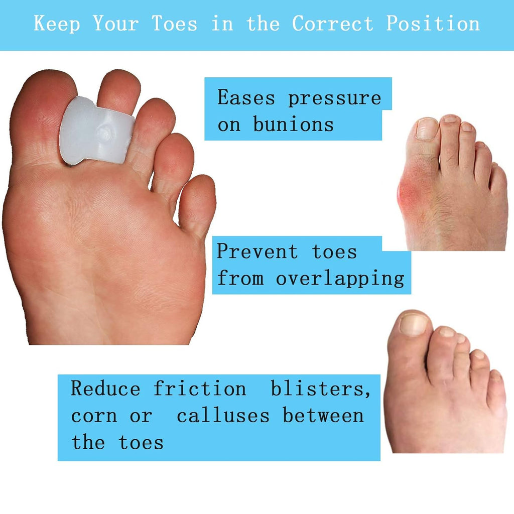 Pack of 12 Gel Toe Separator, (1/4" Thick) Big Toe Spacers, Single Loop Toe Spreader for Bunions, Overlapping Toe, Corrector and Spacer (Clear)