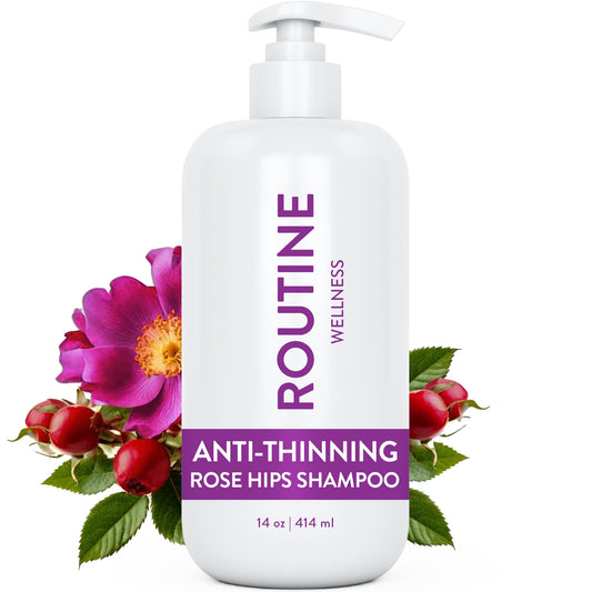 Routine Wellness Anti-Thinning Shampoo for Thinning Hair - Biotin DHT Blocker Women & Men - Color Safe Shampoo for Hair Loss & Healthy Growth - Rose Hips - 14oz