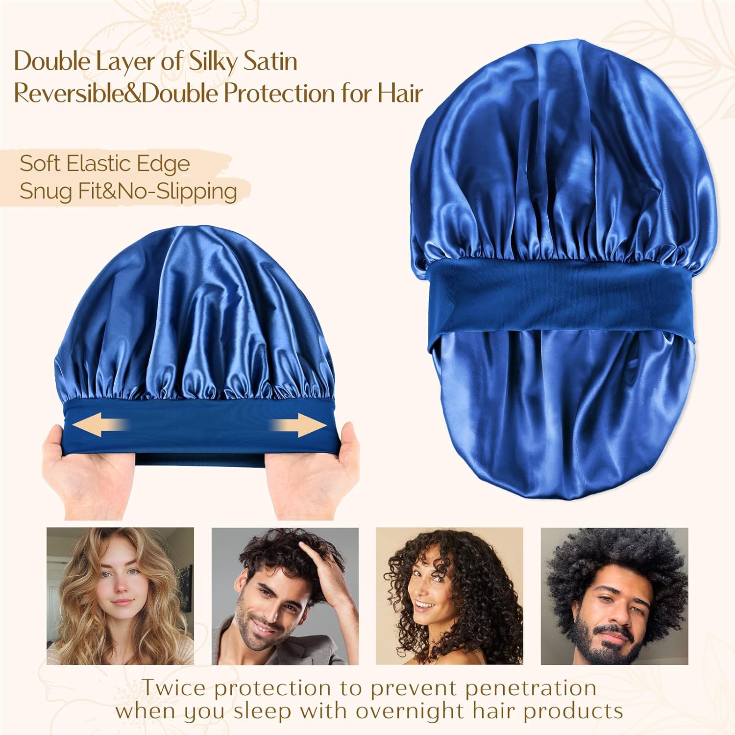 YANIBEST Silk Bonnet for Men Women Hair Bonnet for Sleeping Double Layer Satin Bonnets for Black Women Curly Hair Sleep Cap