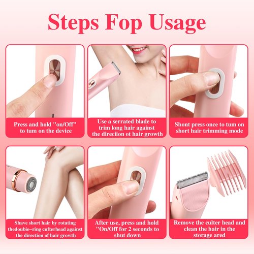Glow Aura Womens Shaver, Bikini Trimmer for Women, Glow Aura Electric Razor, Comfort 2 in 1 Electric Lady Shaverr, Dual Head Groomer, Glowaura Womens Razor, GlowAura Bikini Shaver Body Grooming Tool