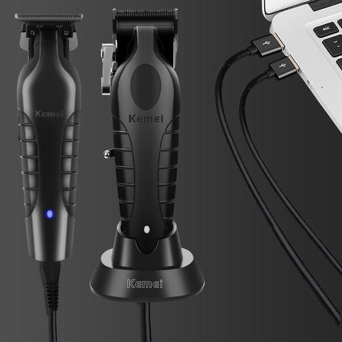 KEMEI Professional Hair Clipper and Hair Trimmer for Men, Cord/Cordless Hair Cutting Kits, Zero Gapped Beard Trimmers, T Blade Barber Clippers with USB Rechargeable, KM-2299, KM-2296