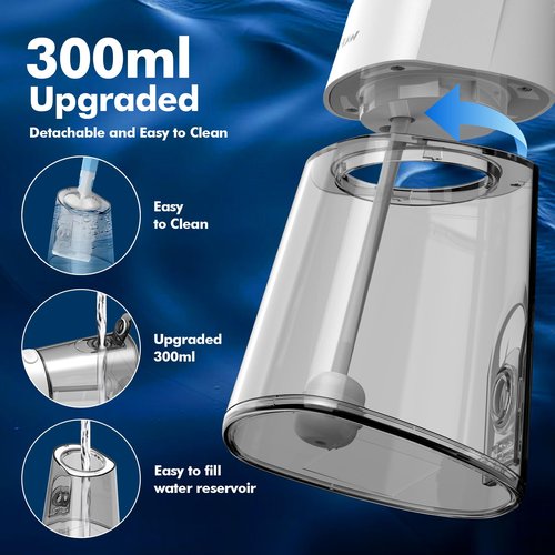 Cordless Water Dental Flosser for Teeth, with 8 Jet Tips, 300ML Tank Oral Irrigator Portable with 4 Modes IPX7 Waterproof Rechargeable Water Floss for Home Travel, Adults Teeth Cleaning (White)