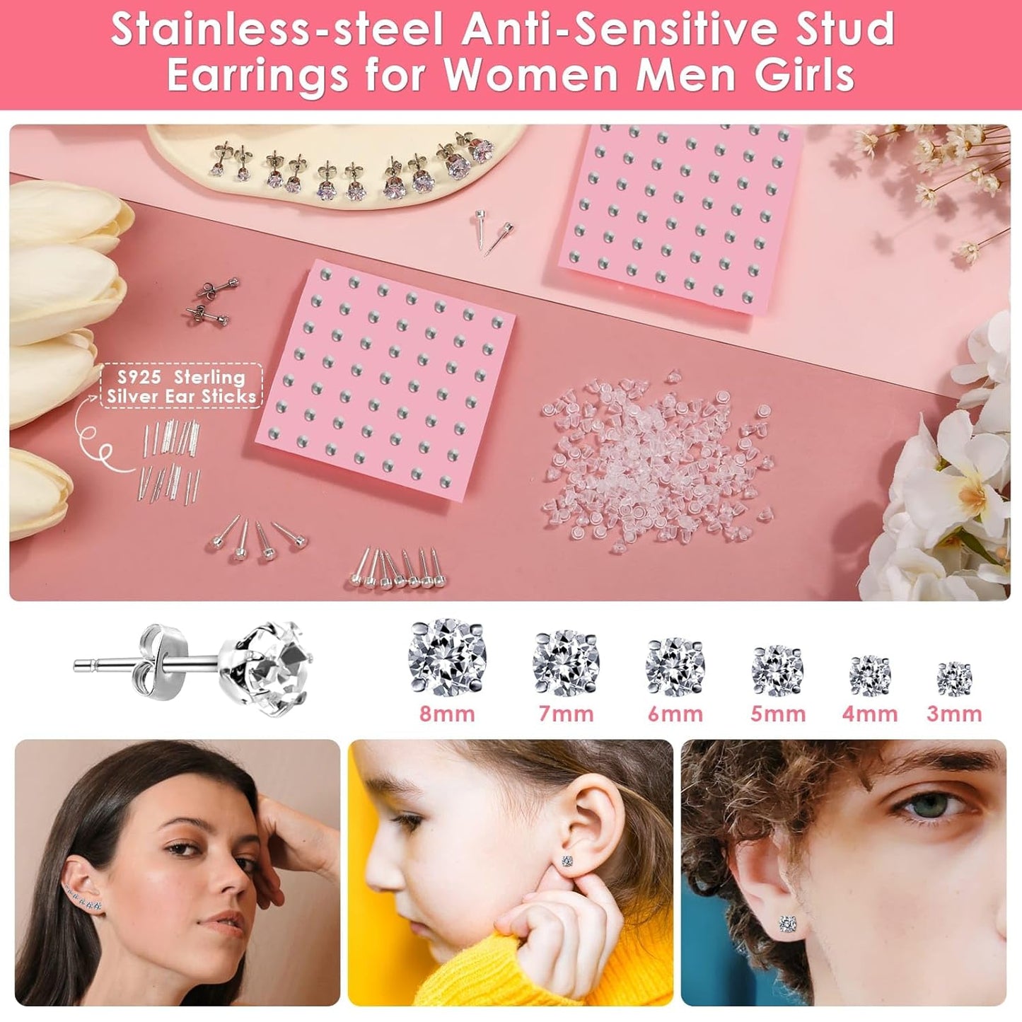 Professional Ear Piercing Gun Kit, Reusable Piercing Gun with Stainless Steel Piercing Earrings Studs, Crystal Earrings for At Home Salon Earlobe Cartilage Helix Tragus Piercing Tool Kit