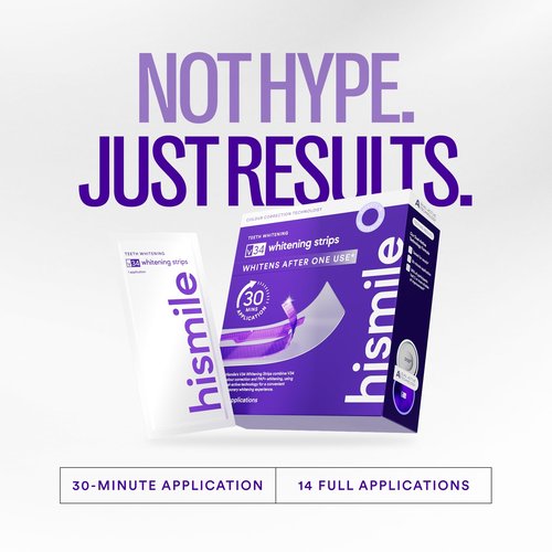 Hismile V34 Whitening Strips, Teeth Whitening Strips, Purple Tooth Whitening, Tooth Stain Treatment, Combining Whitening and Colour Correction