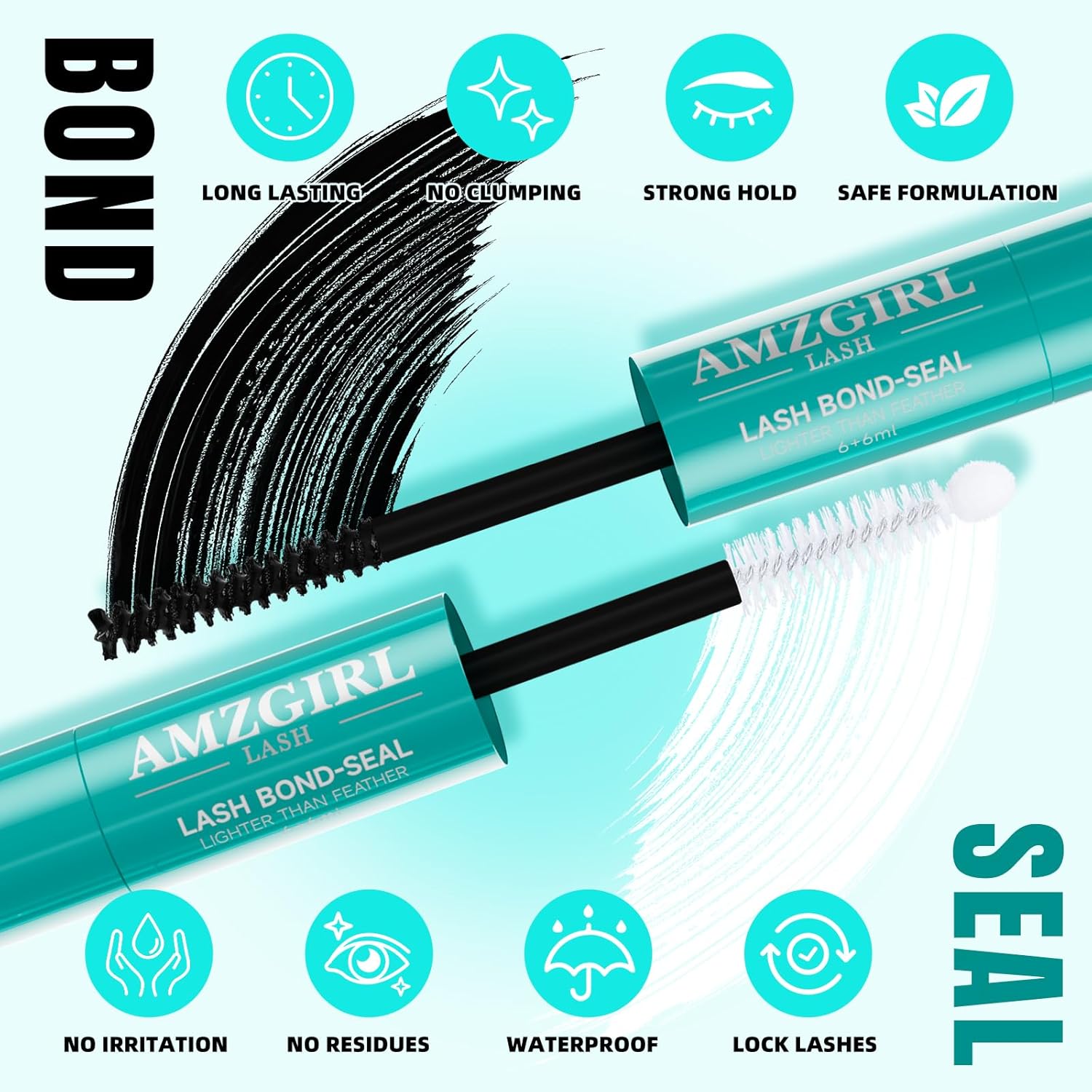 Lash Bond and Seal Eyelash Cluster Glue House of Lash Clusters Mascara Wand Glue 10ml Long Lasting 72 Hours Black Cluster Lash Glue + Lash Seal 2 in 1 Lash Clusters at Home By AMZGlRL(Black)