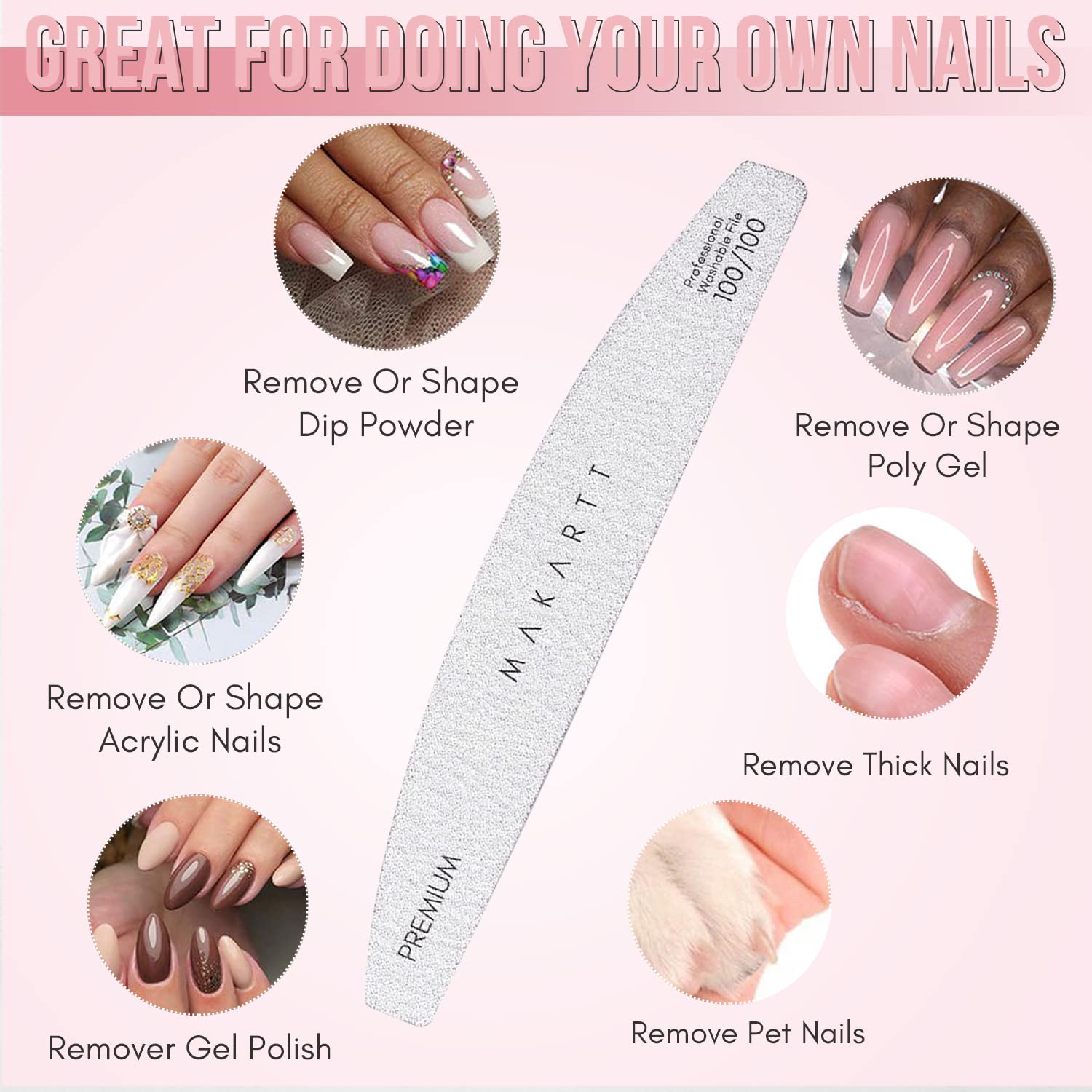 Makartt Nail File: 100/180 Grit Emery Boards for Nails, 10 Pcs Zebra Doubled Sides Coarse Fingernail Filer for Acrylic and Extension Gel Removal Manicure Kit Salon Home Use