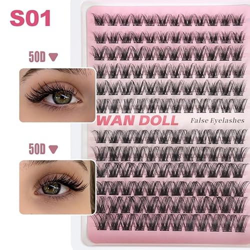 WAN DOOL False Eyelashes Clusters Wispy 144 pcs Fluffy Lashes Clusters Soft D curl 10-18mm 50D Fairy Salon Eyelash Extensions