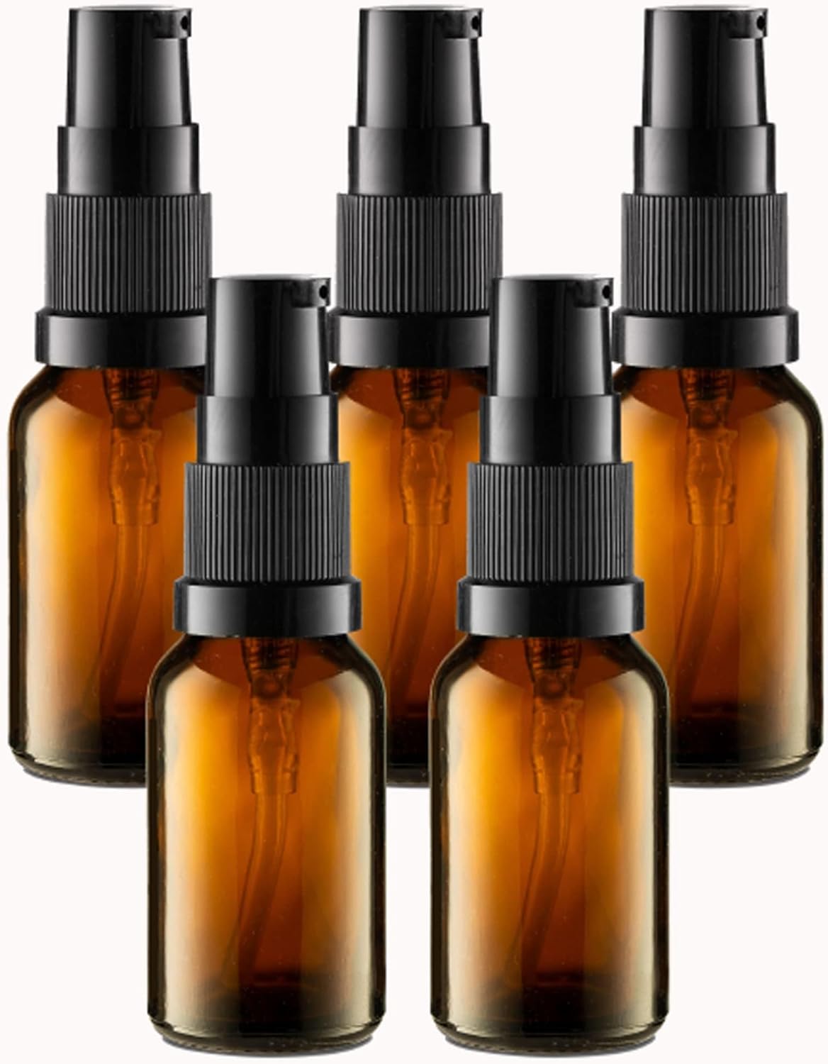 30ml Amber Glass Pump Bottles - 3 Pack Refillable Containers for Lotion & Essential Oils