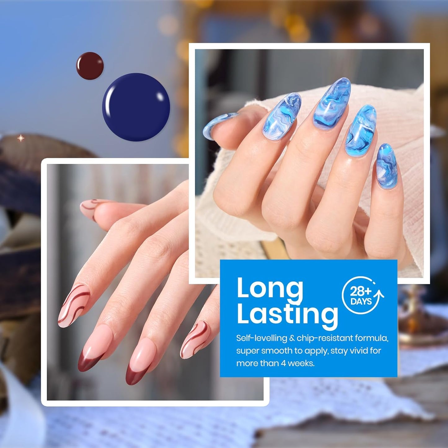 Beetles 6-Pack Fall Gel Nail Polish Set - Brown, Green, Yellow, Burgundy & Glitter - Soak Off UV/LED Manicure Gift for Women