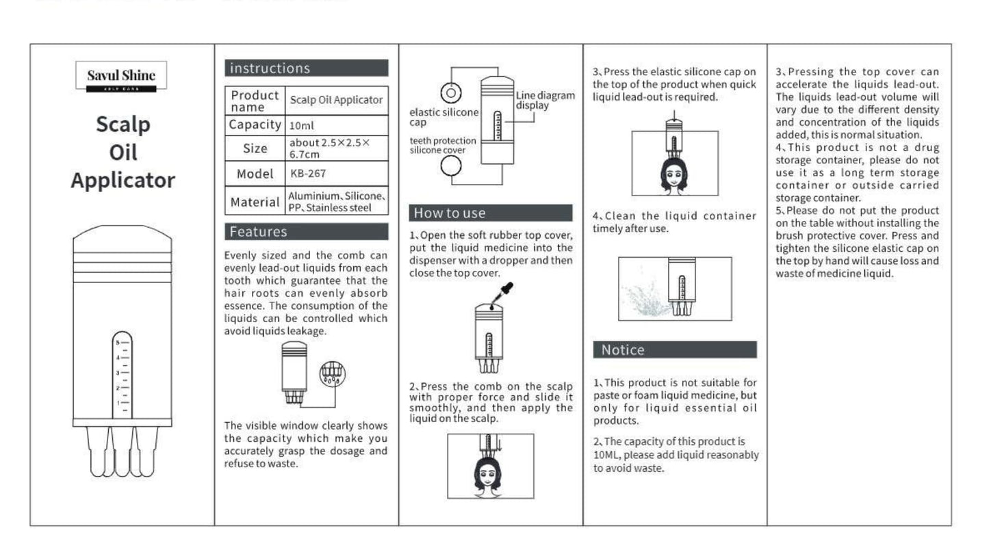 Savul Shine Scalp Oil Applicator, Essential Oil Applicator for Hair Root Growth, Hair Oil Applicator, Root Comb Applicator Bottle, Scalp Massager Hair Growth - Graduated 10ml Scale for Head Care
