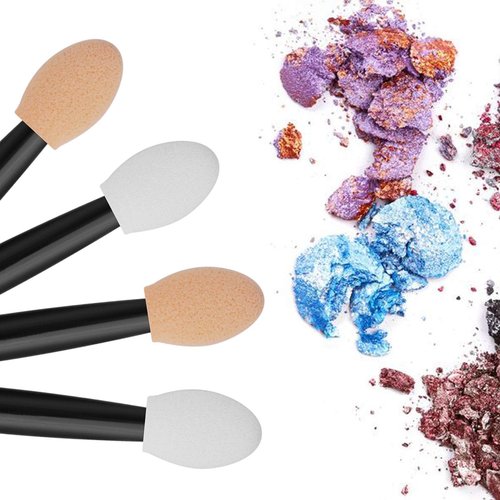 Cuttte 120PCS Disposable Dual Sides Eye Shadow Sponge Applicators with Container, 2.44' Length Eyeshadow Brushes Makeup Applicator Black