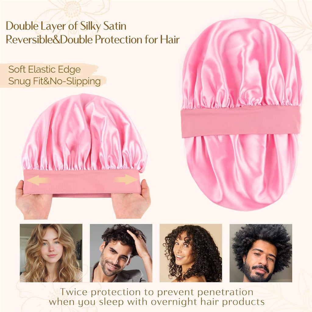 YANIBEST Silk Bonnet for Men Women Hair Bonnet for Sleeping Double Layer Satin Bonnets for Black Women Curly Hair Sleep Cap