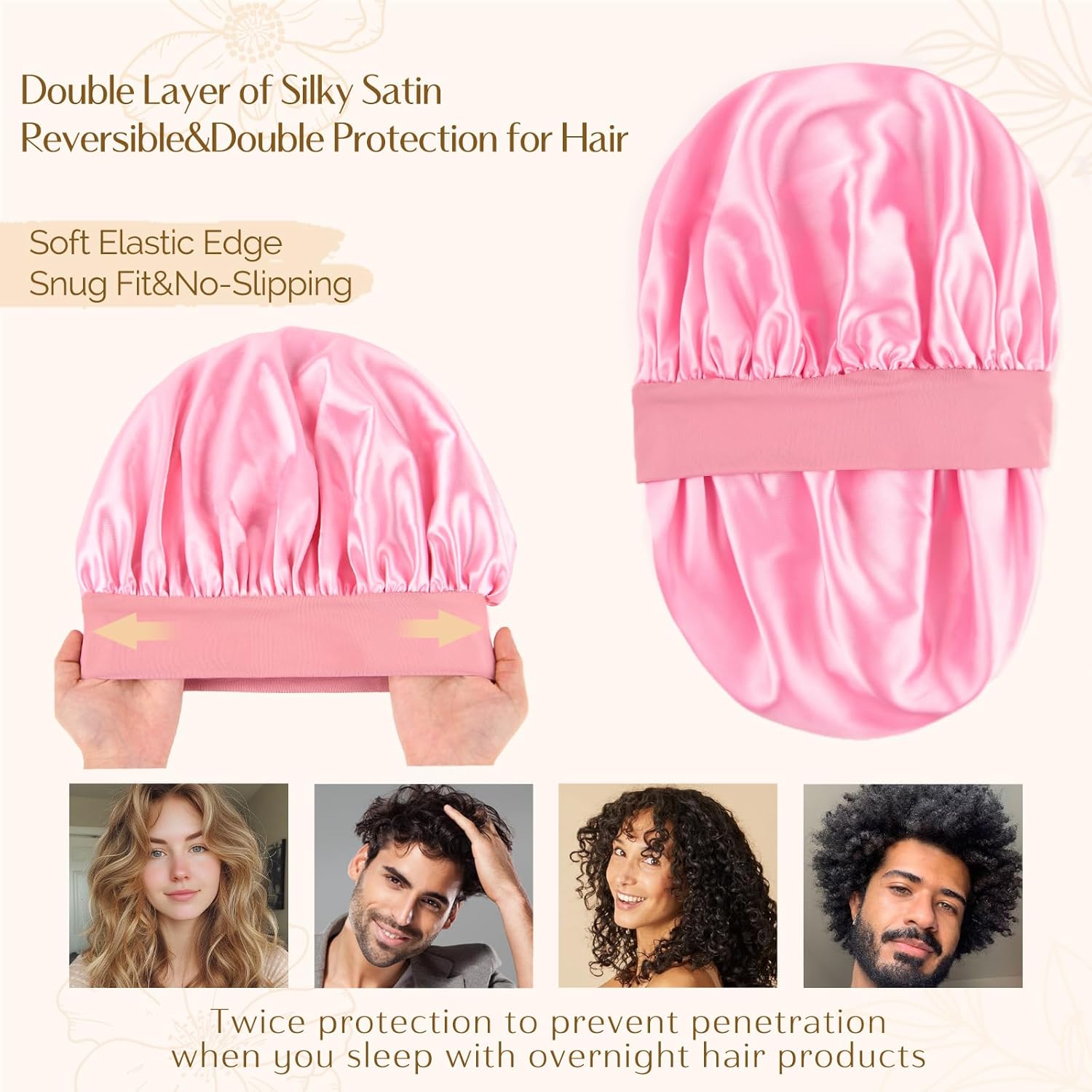 YANIBEST Silk Bonnet for Men Women Hair Bonnet for Sleeping Double Layer Satin Bonnets for Black Women Curly Hair Sleep Cap
