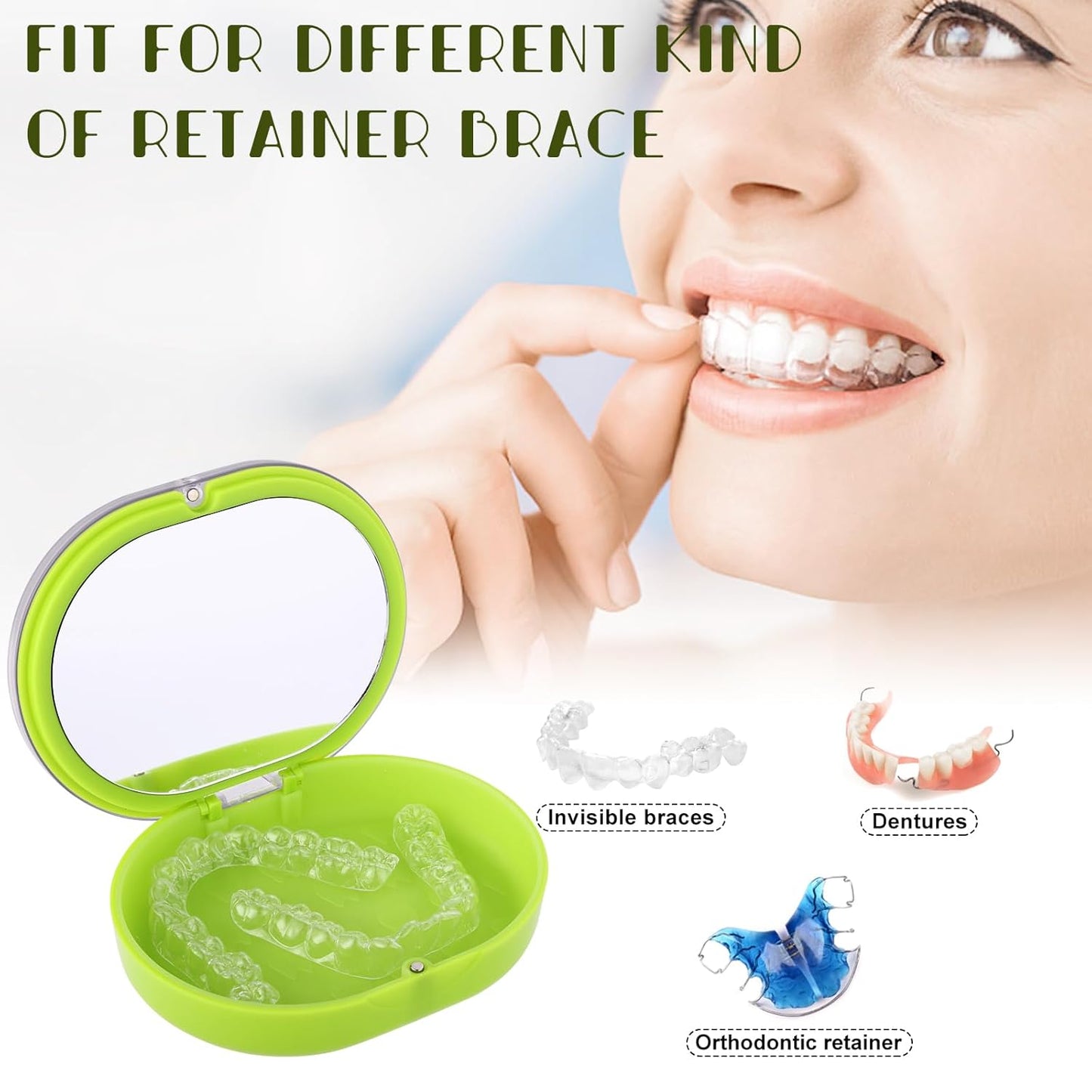 Orthodontic Retainer Storage Case with Cleaning Brush, Mirror & Chewing Tool - Double Layer Design
