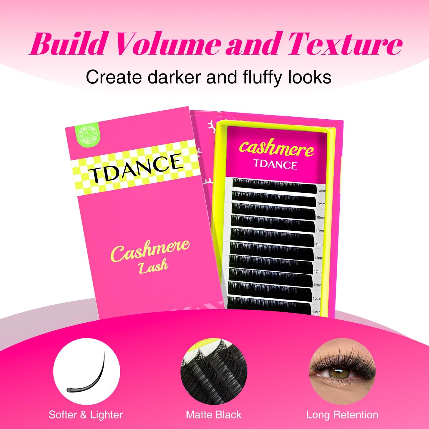 TDANCE Cashmere Lash Extensions 0.03mm CC Curl 8-15mm Super Matte Black Volume Lash Extensions Eyelash Extensions Professional Salon Use(0.03-CC,8-15mm)