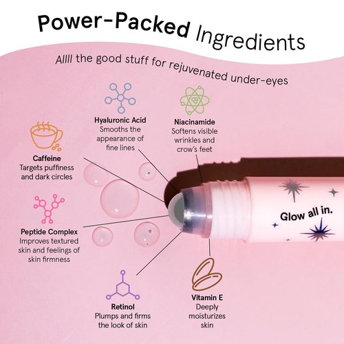 grace & stella Under Eye Brightener Roller - Retinol & Caffeine Eye Serum for Puffiness, Dark Circles, Fine Lines & Wrinkles - Hydrating & Smoothing - Vegan Cruelty-Free Skincare (15ml / 0.51 fl oz)