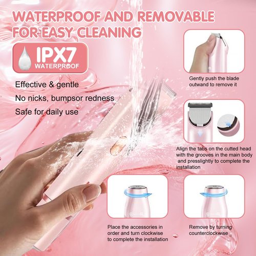 Glow Aura Womens Shaver,2025 Upgrade Dual Head Shaver Women,Ezme Razor, 2 in 1 Wet & Dry Waterproof Electric Bikini Trimmer for Women,Pink