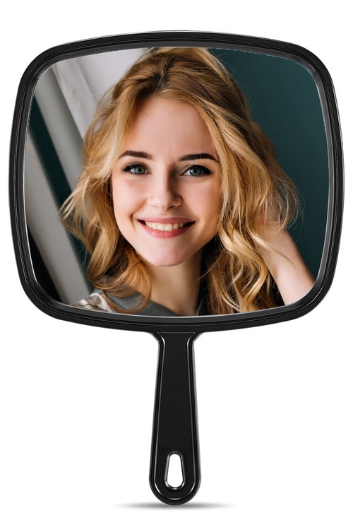 MIRRORNOVA Hand Mirror, Extra Large Barber Hairdressing Handheld Mirror with Handle for Salon, Square