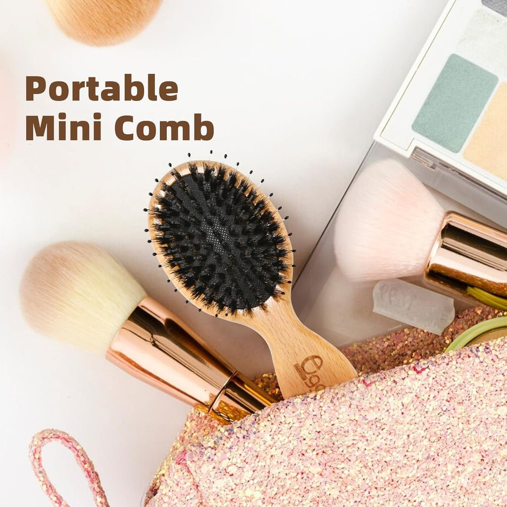 BLACK EGG Boar Bristle Hair Brush for Women Men Kid, Soft Natural Bristles Brush for Thin and Fine Hair, Restore Shine and Texture, Set includes Bamboo comb and 3 hair ties