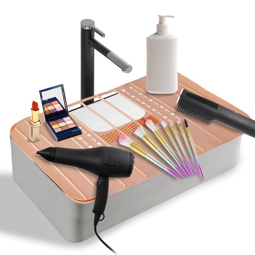 Ranphykx Sink Foldable Cover for Counter Space - Makeup Brush Cleaning Mat - Bathroom Makeup Tools Organizer Space Saver Bathroom Sink Silicone Cover