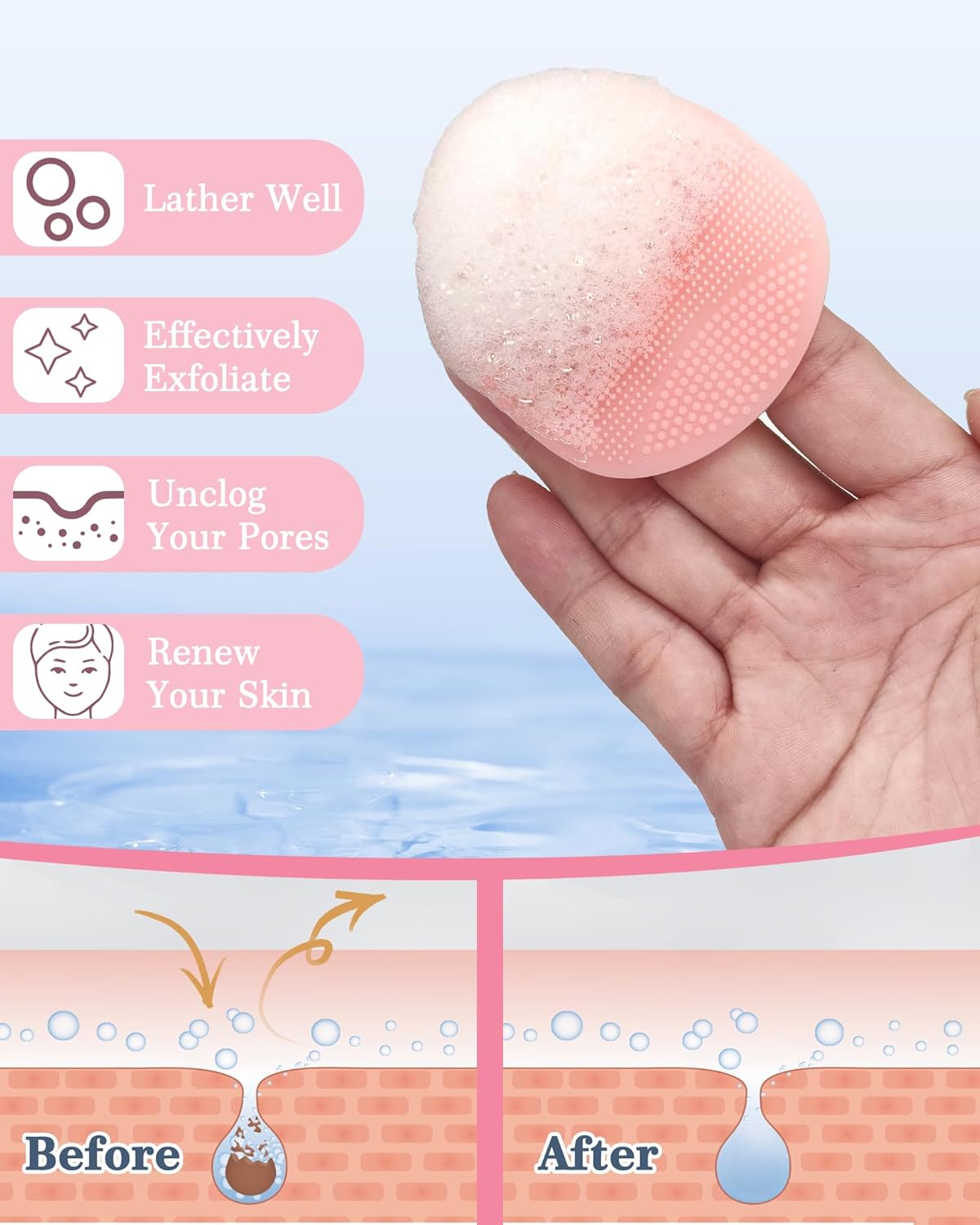 Manmihealth Silicone Back Scrubber (Thick Bristles) & Bath Glove & Face Brush Set(3PCS), Super-Exfoliating & Lathering Body Scrubber, Shower Brush, Face Scrubber Combination, with a Free Hook.(Black)