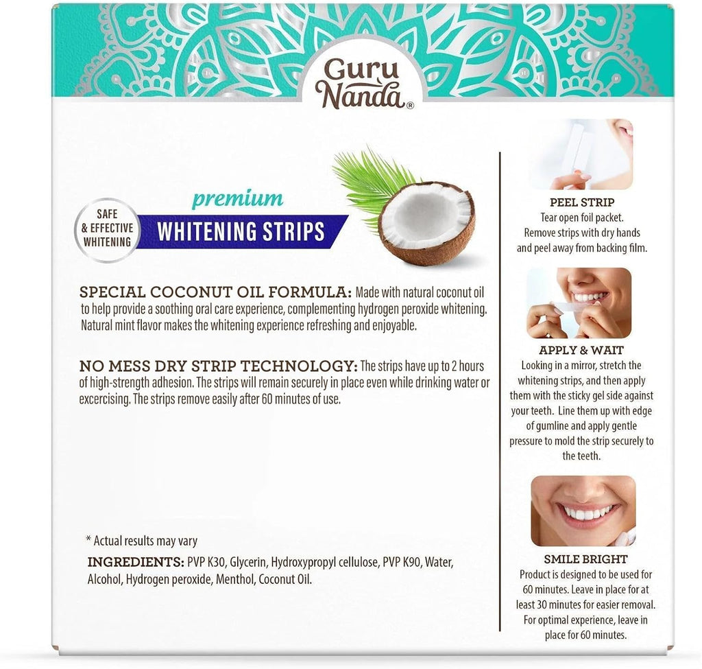 GuruNanda Teeth Whitening Strips - 7-Day Treatment with Non-Slip, Dry Strip Technology - Whitening Designed with Care for a Brighter Smile