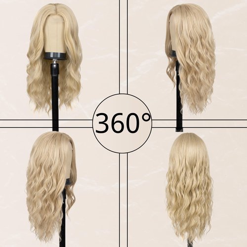 Long Blonde Wig for Women 26 Inch Middle Part Wavy Women Charming Wigs Realistic Natural Looking Synthetic Heat Resistant Fiber Hair for Daily Party Use