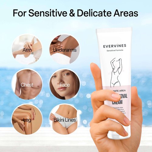 Evervines Hair Removal Cream for Women: Intimate Area Bikini Line Depilatory for Face Legs Underarms - Gentle Formula for Home Travel Use with An Scraper (4.2oz)