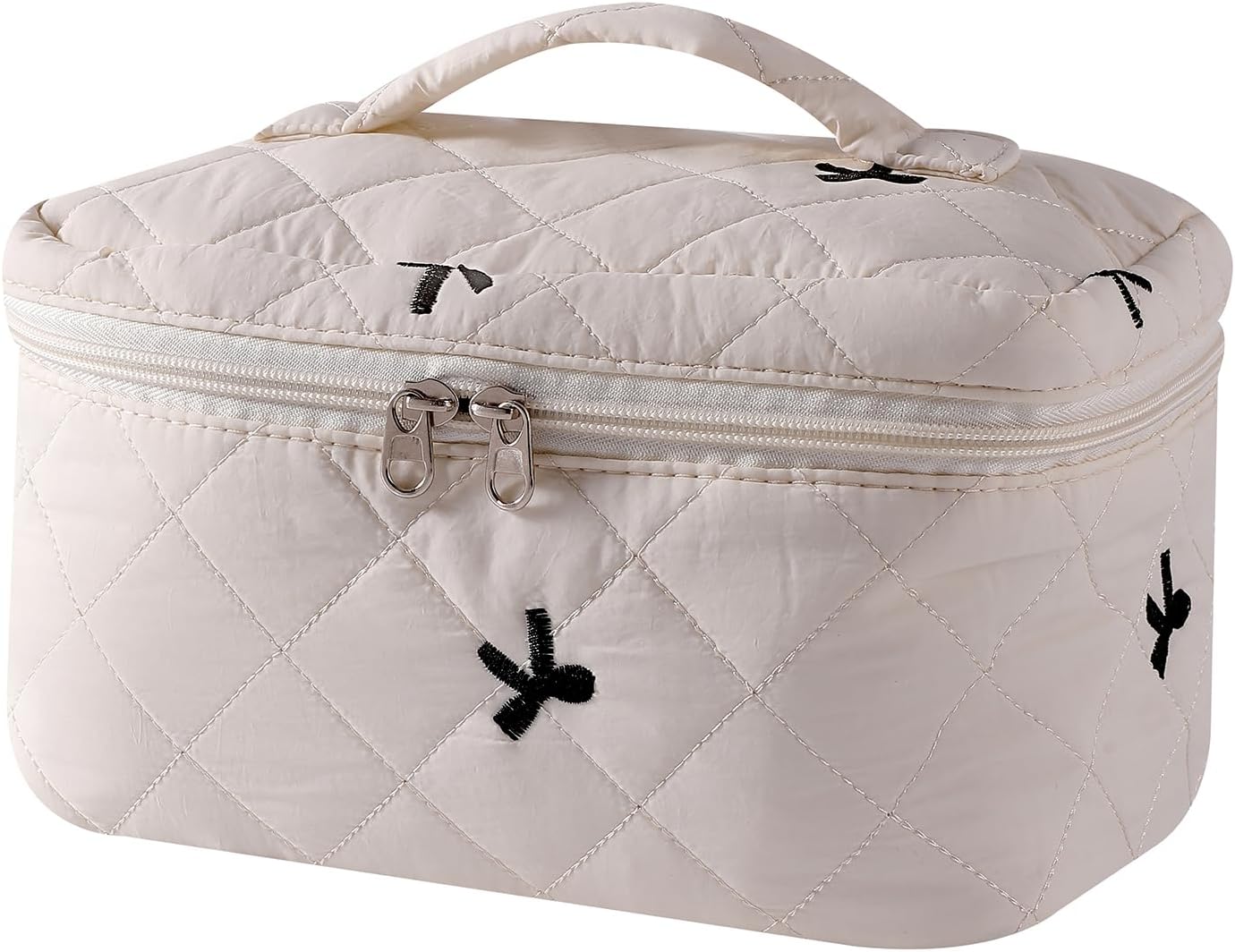uekeboag Large Travel Quilted Makeup Bag for Women, Floral Cotton Cosmetic Bag, Coquette Aesthetic Floral Toiletry Organizer Bag