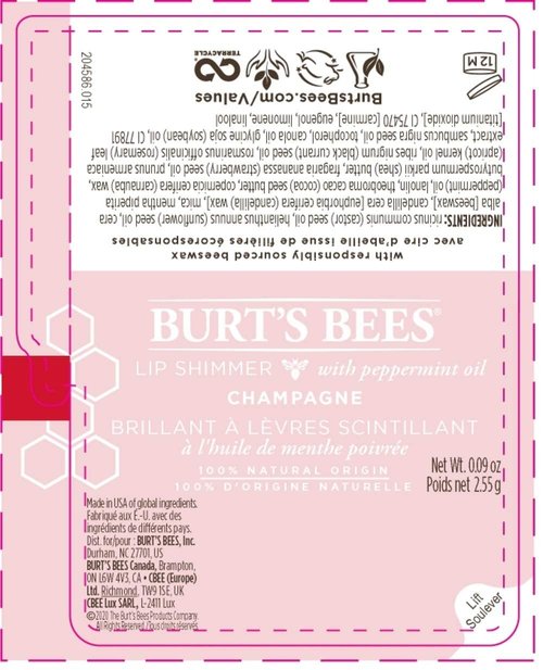Burt's Bees Lip Shimmer, Champagne 0.09 oz (Pack of 6)