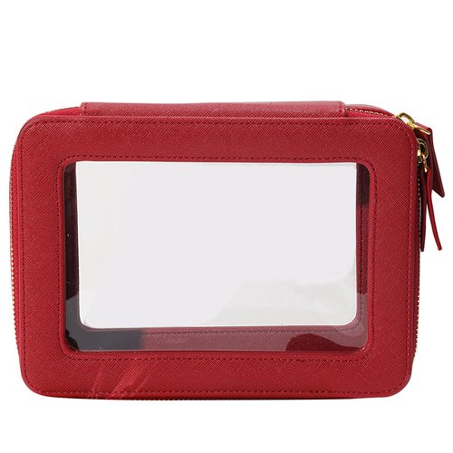 SANHECUN Toiletry bag waterproof cosmetic organizer with handle large opening for travelling car organizers (Red)