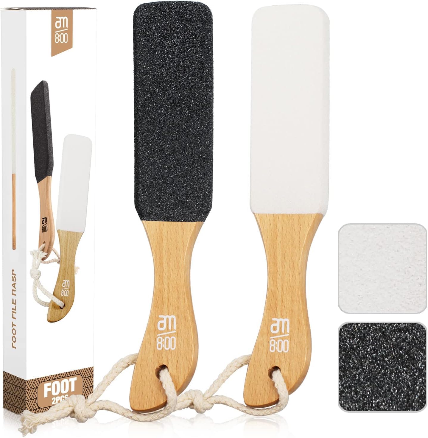 Pumice Stone Foot File (2-Pack), Wooden Handle Foot Scrubber & Callus Remover for Dry, Rough Skin and Corns Pedicure