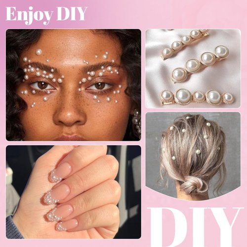 13000Pcs Flatback Pearls for Crafting (White), Assorted Size 2/3/4/5/6/8/10mm Half Pearl with 3Pcs 10ml B7000 Jewelry Glue, Bedazzling Bead for DIY Crafts Clothing Tumbler Shoes Embellishment Nail Art