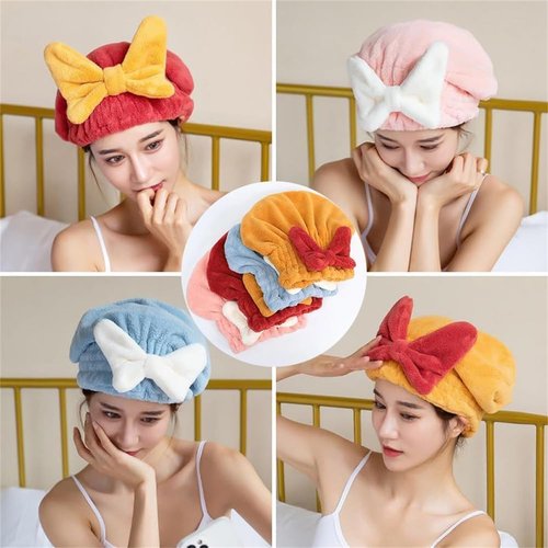 bokando Super Absorbent Hair Towel Wrap for Wet Hair, Efficient Hair Towel Wrap for Women, Quick-Drying Thickened Soft Bow Tie Hair Towel Wrap for Wet Frizzy Long Thick Hair (Blue&Pink)