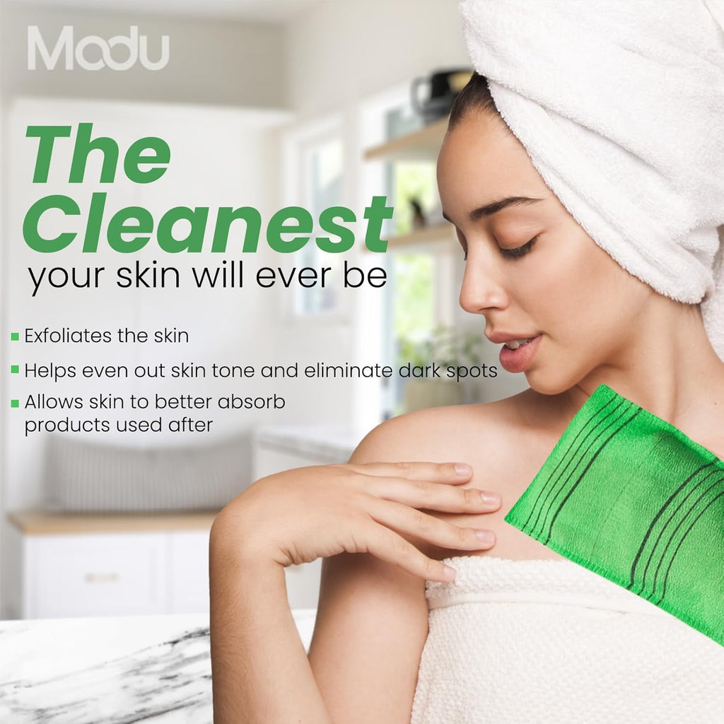 Modu 4 Pcs Korean Exfoliating Mitt Bath Washcloth 9.1 x 6 in - Asian Italy Towel (Large 4Pcs Green SkyBlue Pink Yellow)