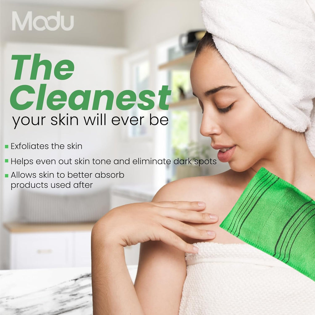 Modu 4 Pcs Korean Exfoliating Mitt Bath Washcloth 9.1 x 6 in - Asian Italy Towel (Large 4Pcs Green SkyBlue Pink Yellow)