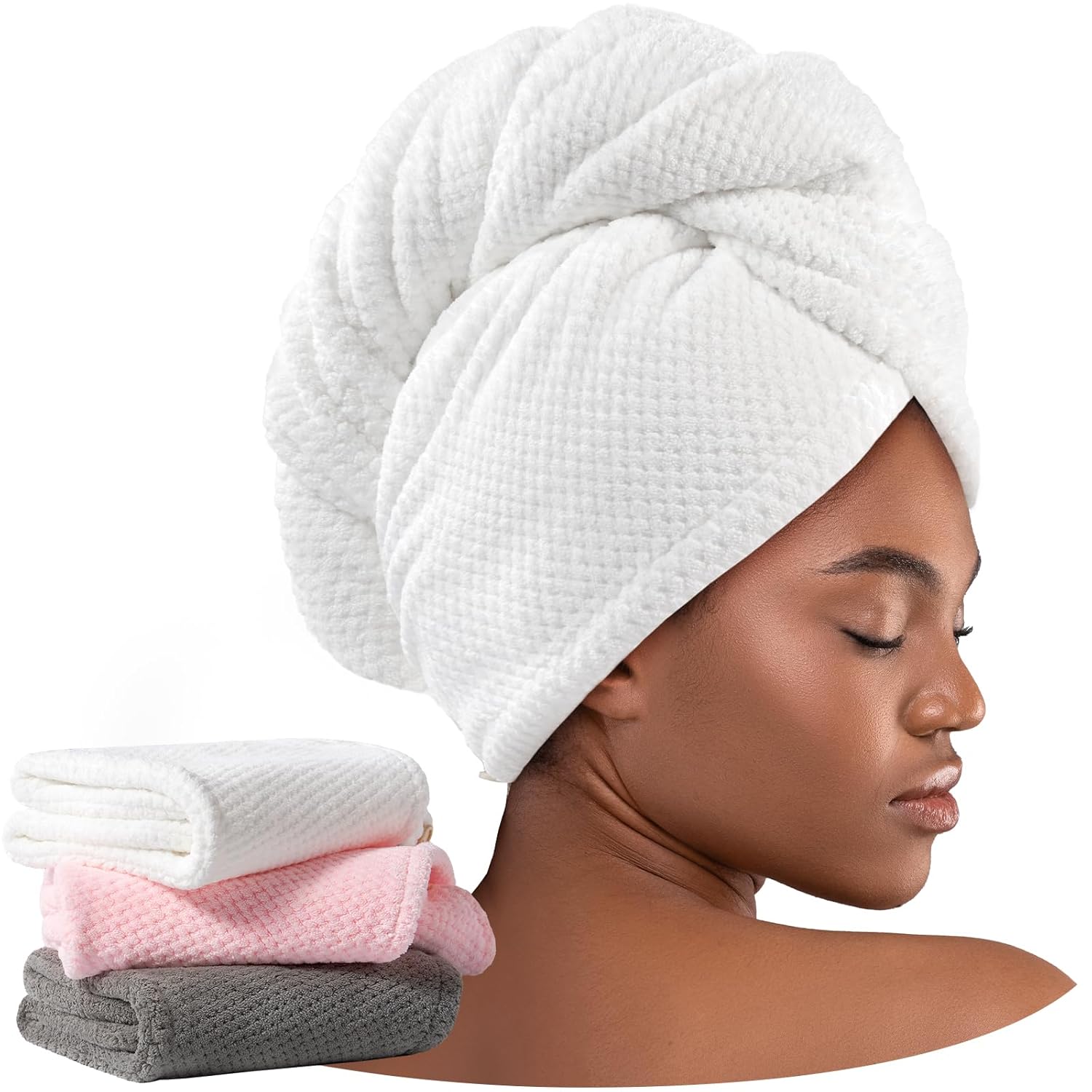 Umisleep 3 Pack Microfiber Hair Towel Wrap for Curly Hair, Super Absorbent Hair Drying Towel for Women, Kids, Hair Care Accessories, Hair Turban for Wet Hair (Grey, Camel, Brown)