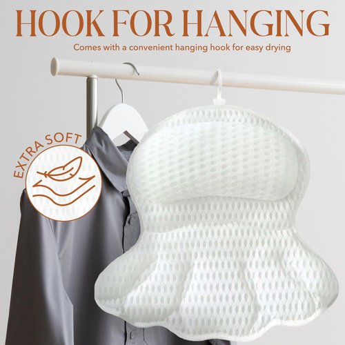 PURE WELLNESS LIVING Bath Pillows for Tub - Bath Pillow for Headrest, Neck and Back Support with Suction Cups, Relaxing Bathtub Accessories - White