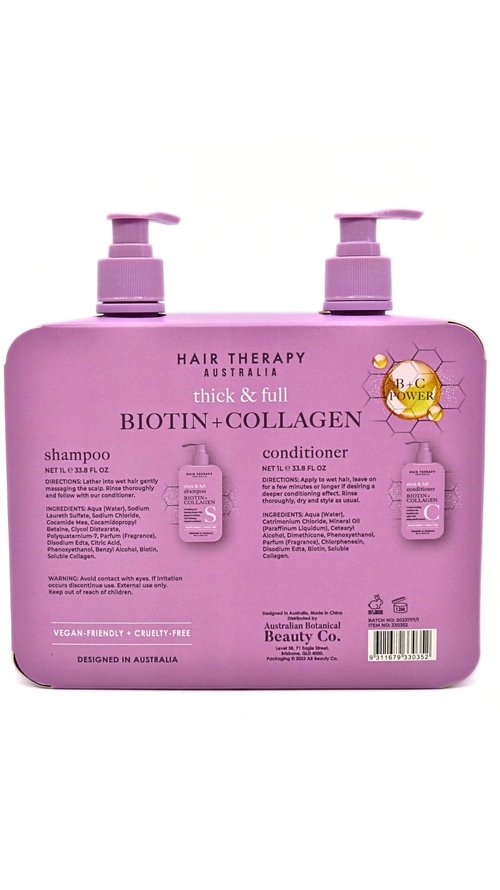 Hair Therapy Australia Thick & Full Shampoo & Conditioner Set | Biotin + Collagen | Deep Nourishing, Strenghtening, Softening, Purple