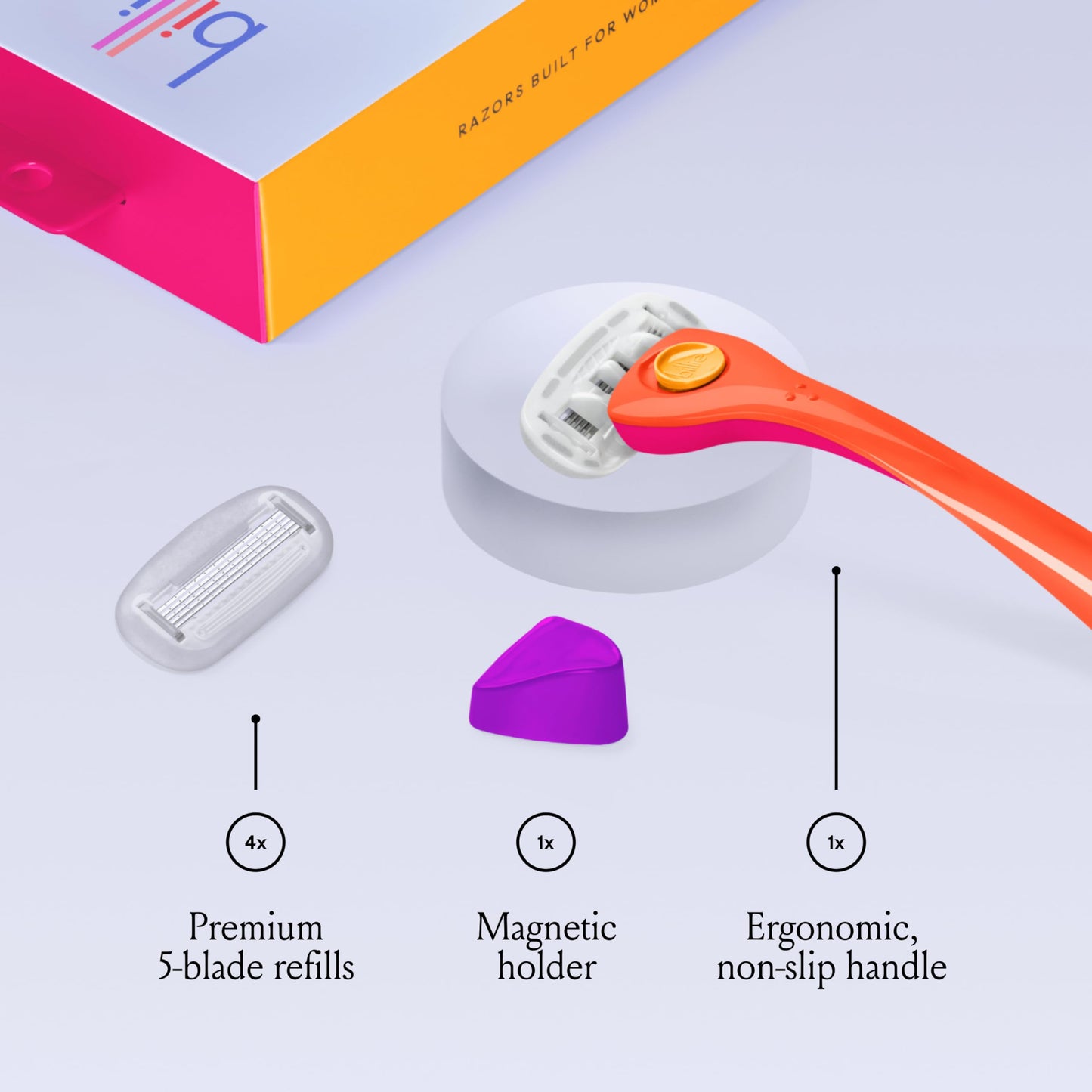 Billie Razors for Women Shave Kit – Women’s Razor + 2 x 5-Blade Razor Refills + Magnetic Holder – Sunburst