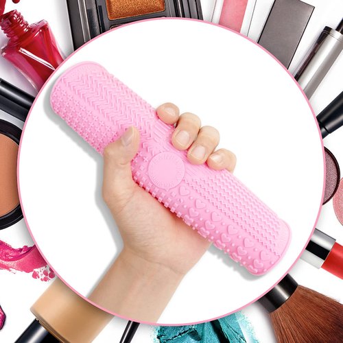 Makeup Brush Cleaner Mat Silicone Brush Cleaning Mat Big Size Make Up Brush Clean Pad with Suction Cup for Makeup Brush Cleaning (Pink)