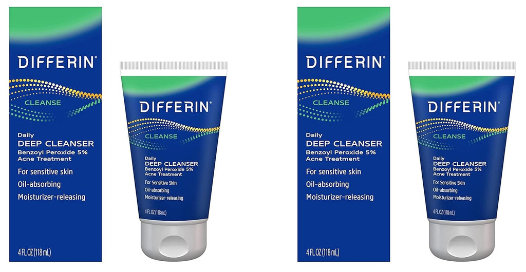 Differin Acne Face Wash with 5% Benzoyl Peroxide, Daily Deep Cleanser by the makers of Differin Gel, Gentle Skin Care for Acne Prone Sensitive Skin, 4 oz (Packaging May Vary)