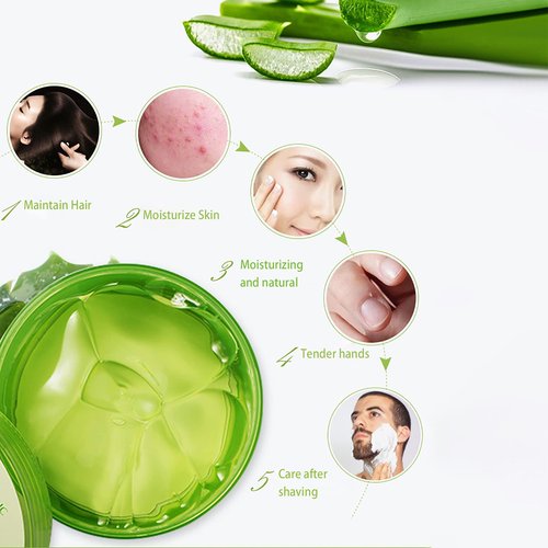 ASYBO 300 ML Natural Aloe Vera Gel -Organic Moisturizing Cream, Soothing and Hydrating, Sunburn and Scar Repair, Care for Face Body Hair