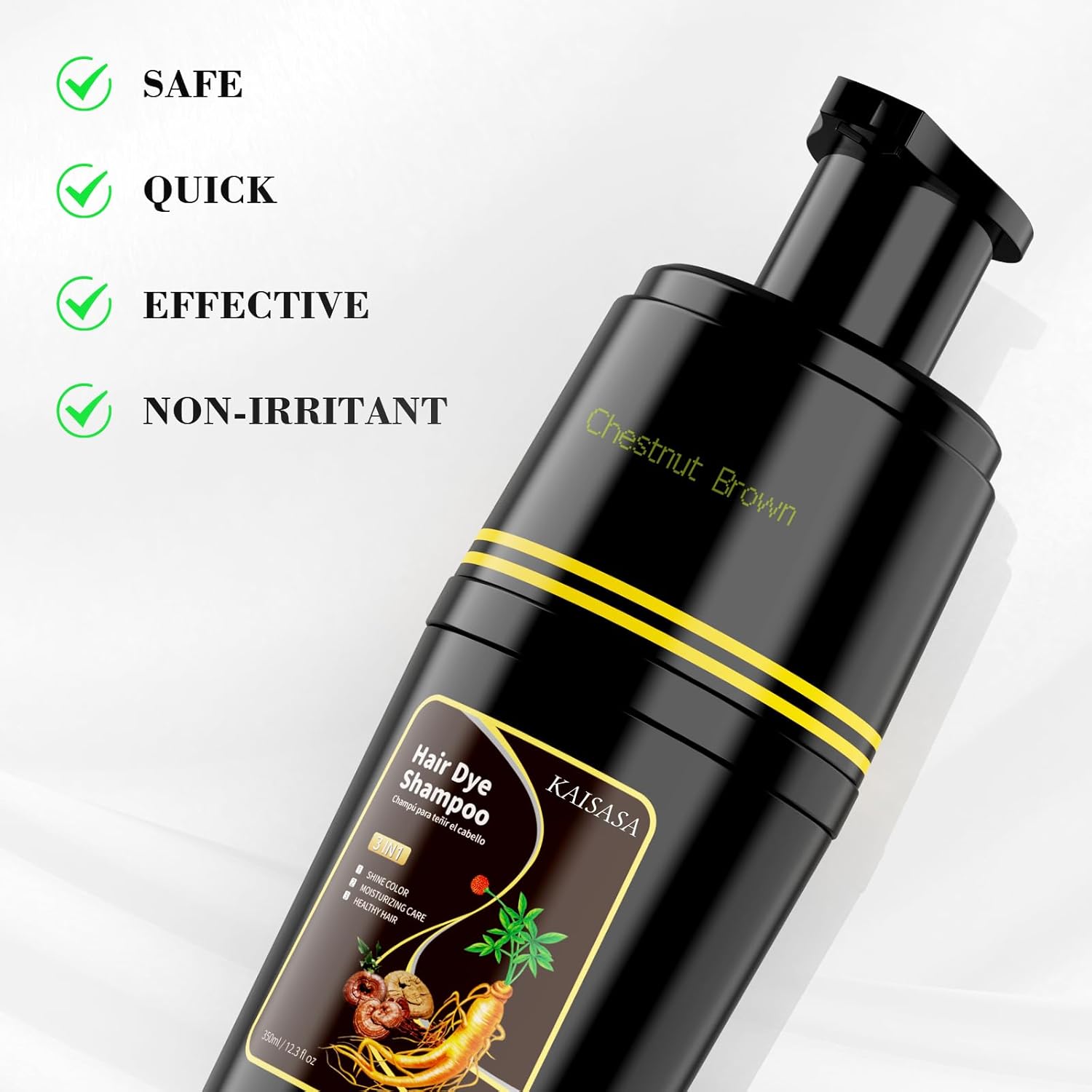 Black Hair Dye Shampoo 3 in 1, Hair Color Shampoo for Cover Grey Hair, Herbal Ingredient for Men and Women (Black)