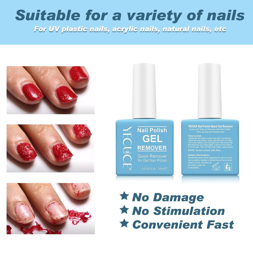 Gel Nail Polish Remover, (2pcs) Gel Polish Remover for Nails, No Need for Foil, Quick & Easy Polish Remover In 3-5 Minutes, No Need Soaking Or Wrapping-15ml
